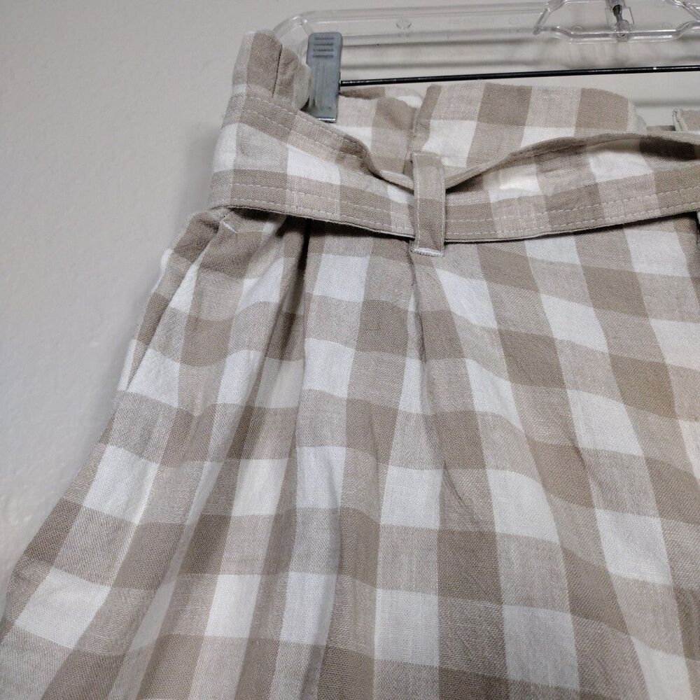 Plaid High Rise Linen Short Summer Vacay Size XL Elastic Waist Zipper Pockets - Picture 5 of 12